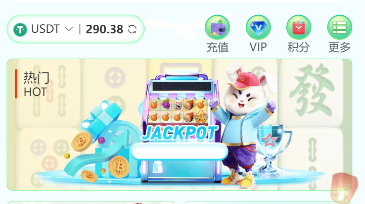 USDT 前台参考：余额 290.38、充值、VIP、积分与热门游戏