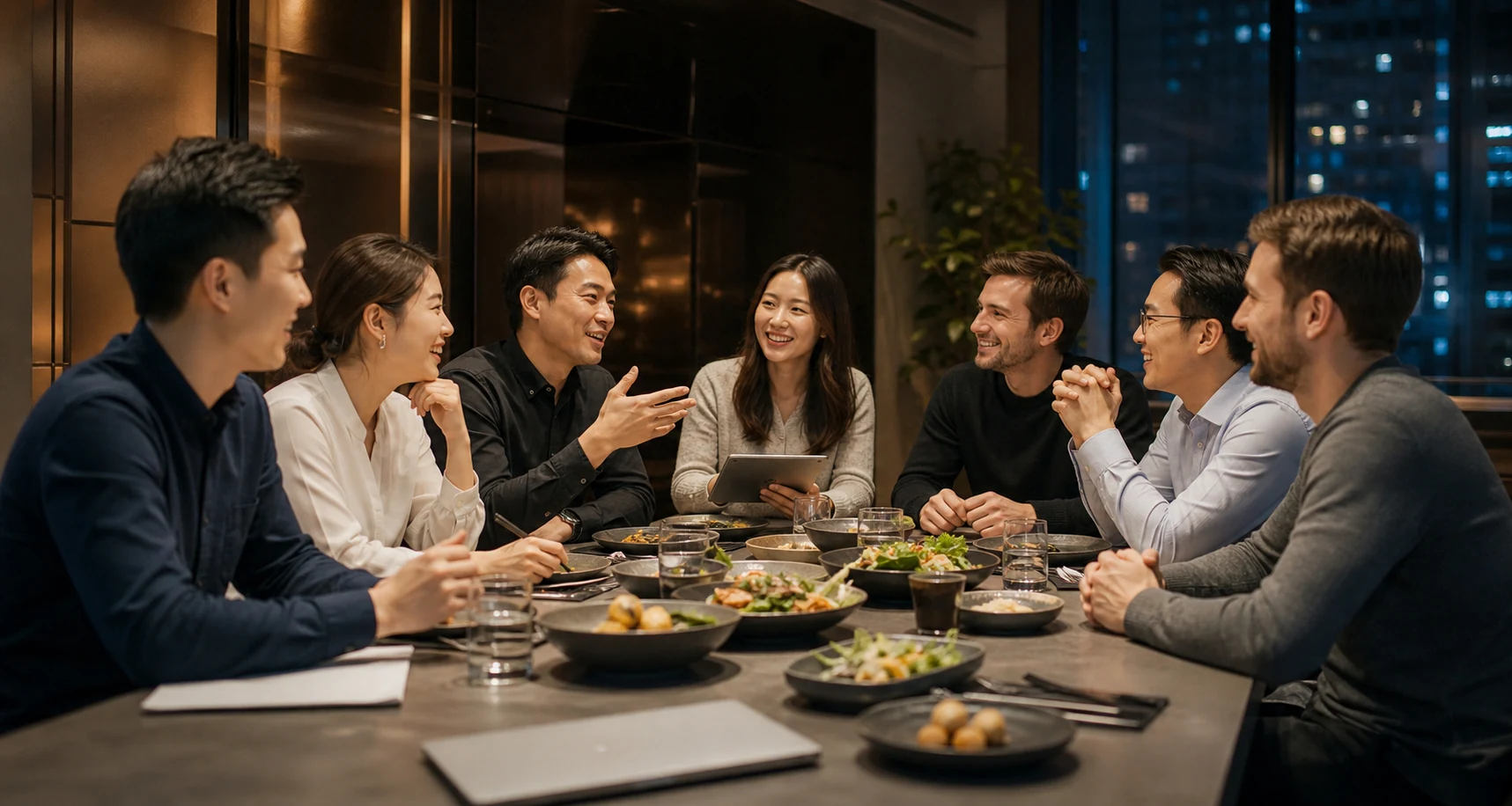 团队聚餐与交流场景示意